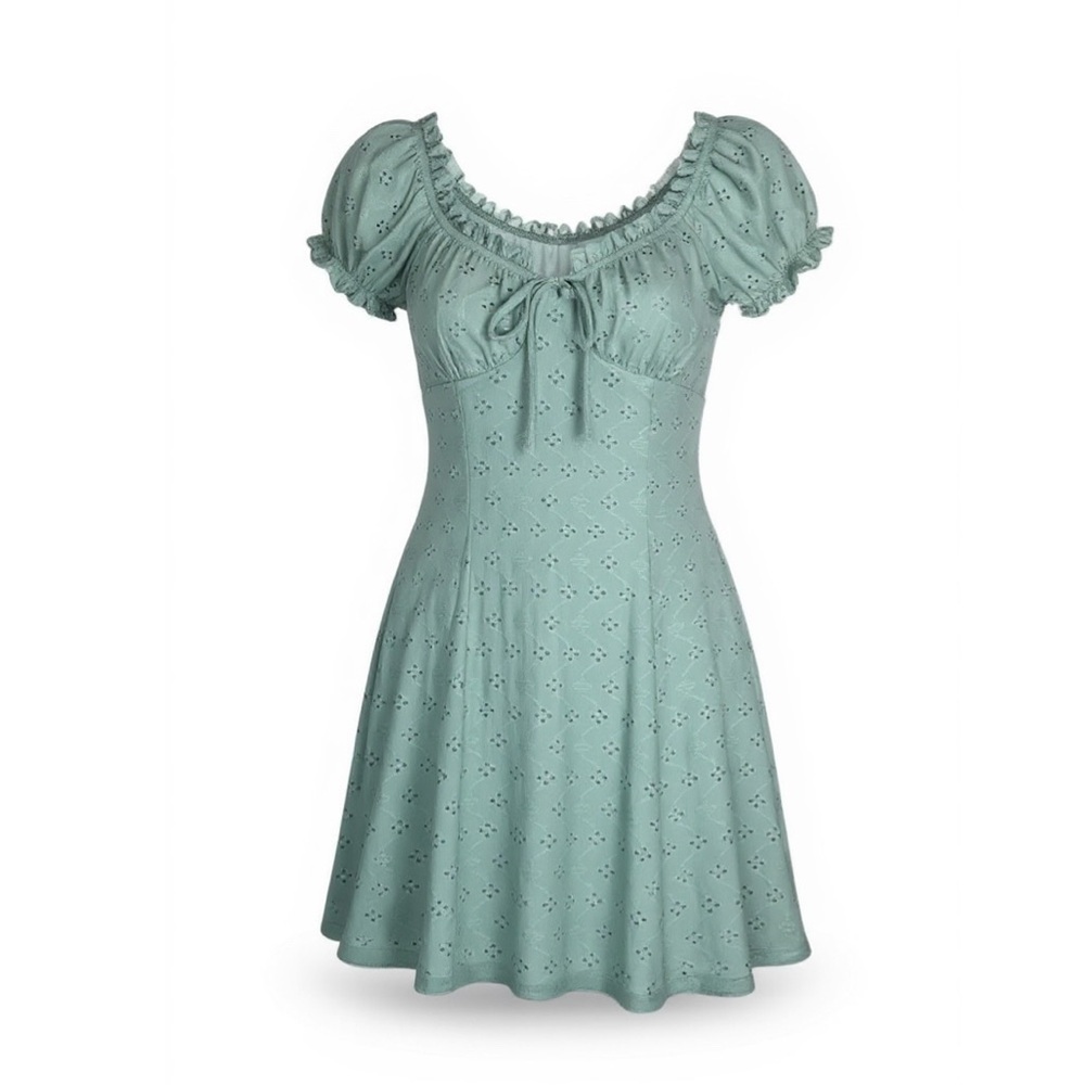 Heart & Heels Women’s Sage Green Eyelet Milkmaid Mini Dress Coquette, Size XL